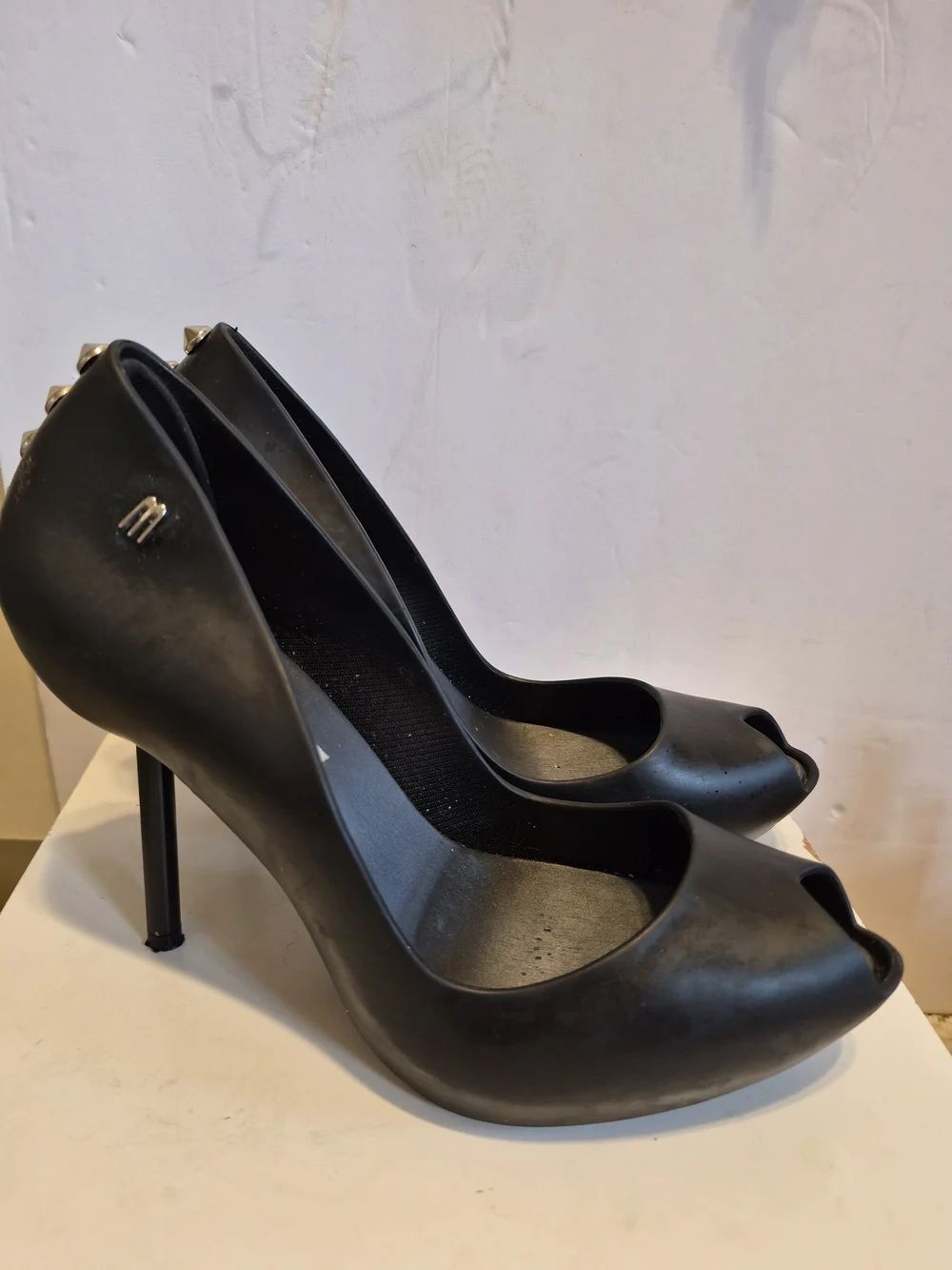 Melissa Black Jelly Peep Toe Studded Stiletto Pumps Size 7 Retail $130